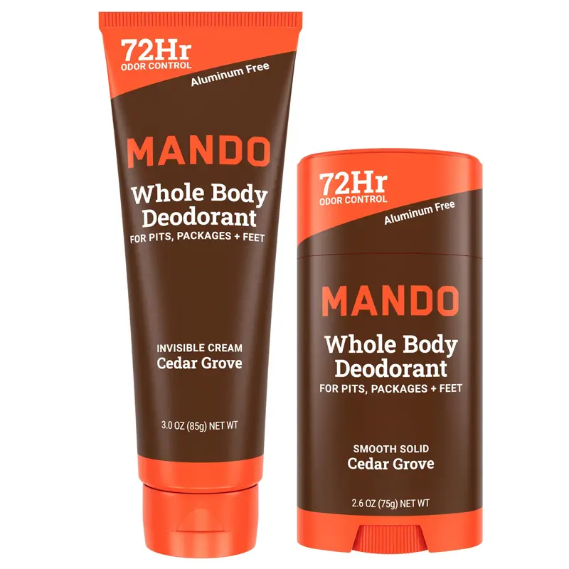 Mando Déodorant Corporel - Tube Crème Invisible + Bâton Solide, 72h, Sans Aluminium, Cedar Grove