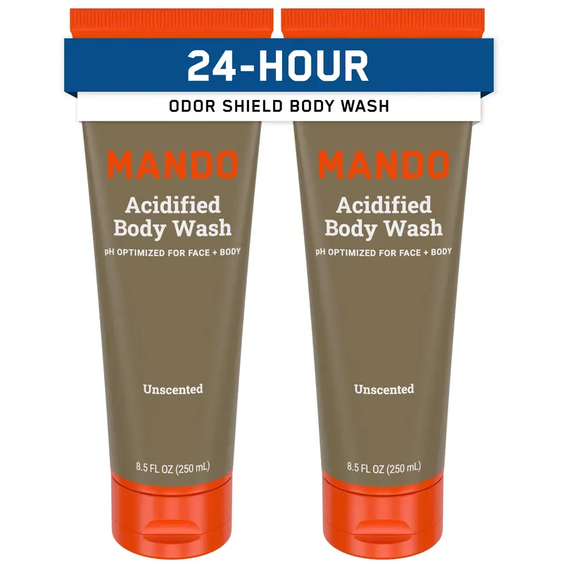 Mando Odor Shield Body Wash – Contrôle 24h, Sans SLS/SLES/Paraben, Sans parfum – Pack de 2