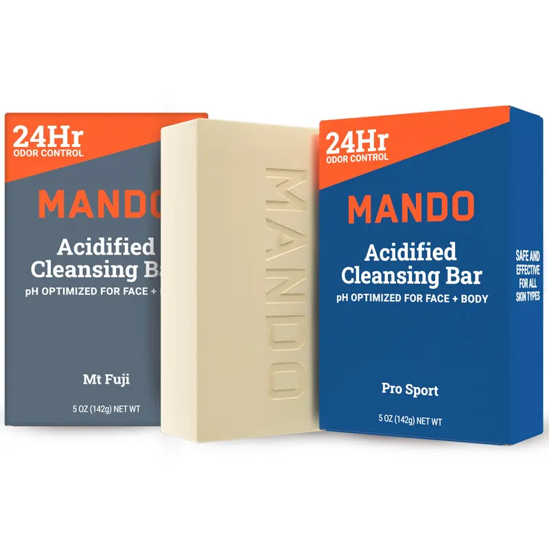 Mando Savon Acide 4-en-1 — Contrôle d’Odeur 24h — Hydratant — Sans SLS ni parabènes — Pour peau sensible — 5 oz (pack de 2) – Pro Sport & Mt Fuji