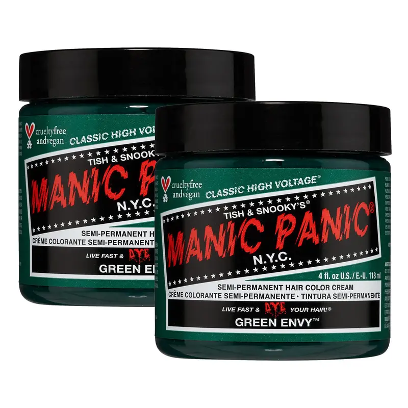 MANIC PANIC Classic Green Envy – Colorant Semi-Permanent Vert Émeraude pour Cheveux – Vegan, Sans Ammoniaque, Cruelty-Free – 4 oz / Lot de 2 – Mélangez des teintes personnalisées