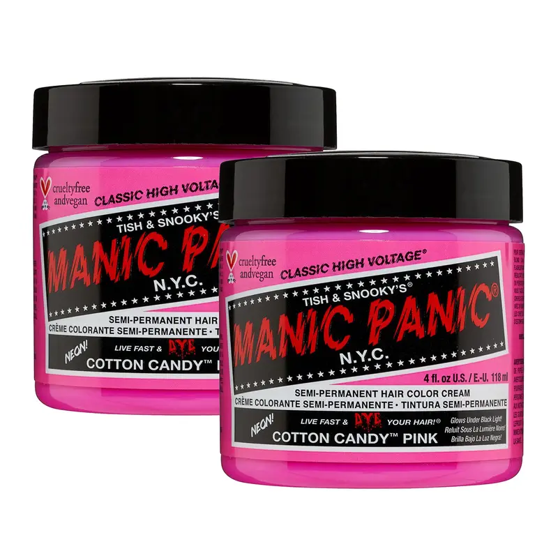 MANIC PANIC Cotton Candy Pink – Coloration Semi-Permanente Rose Vif – Vegan, Sans Ammoniaque – 4oz / Lot de 2