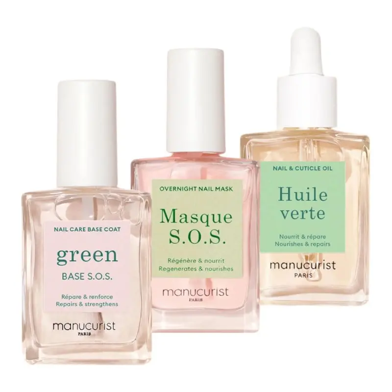 Manucurist Kit de secours – Soin des ongles endommagés | Base fortifiante, masque nocturne et huile cuticulaire | Idée cadeau Saint-Valentin