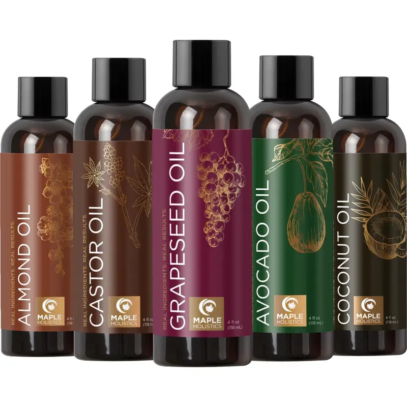 Maple Holistics – Ensemble Huiles Porteuses Pur pour Soin DIY Peau, Cheveux et Corps