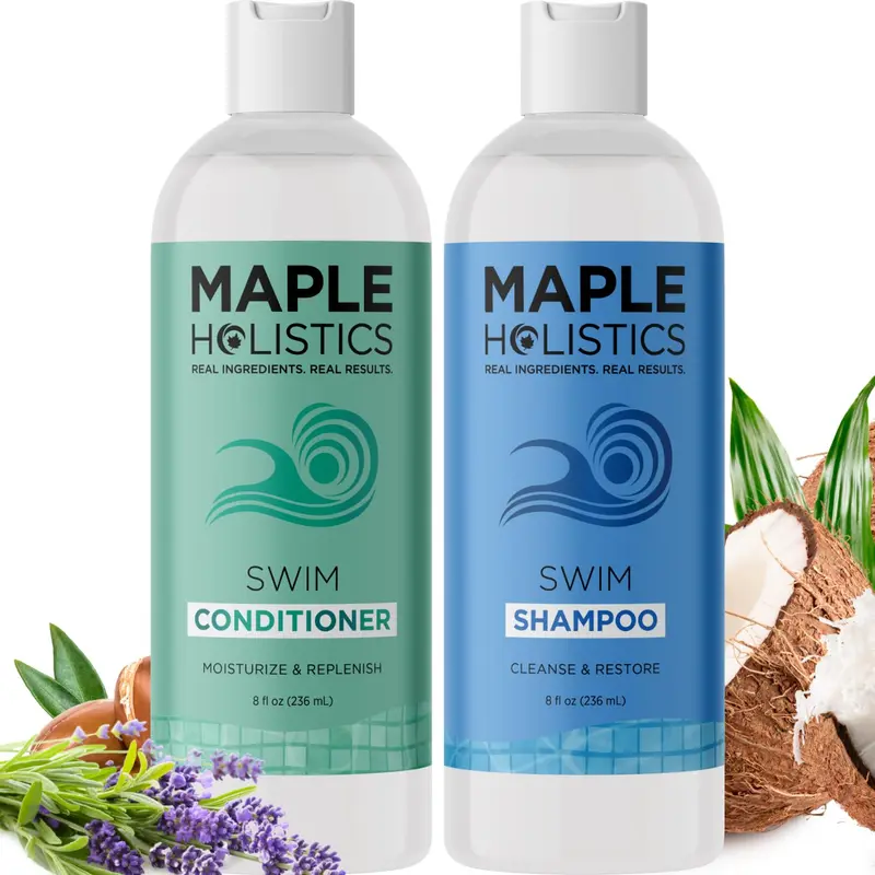 Maple Holistics Set Shampoing Après-Nage et Après-Shampoing – Anti-Chlore avec Tea Tree et Romarin