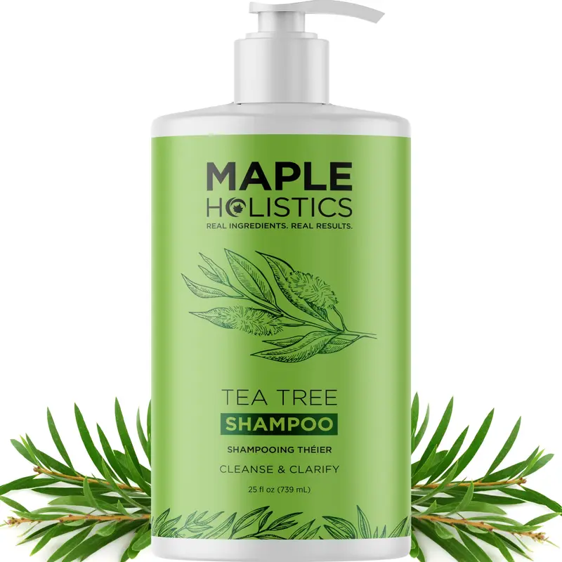 Maple Holistics Shampoing à l Arbre à Thé Sans Sulfates - Nettoyage en profondeur pour cheveux gras | Vegan | Romarin – 25 oz