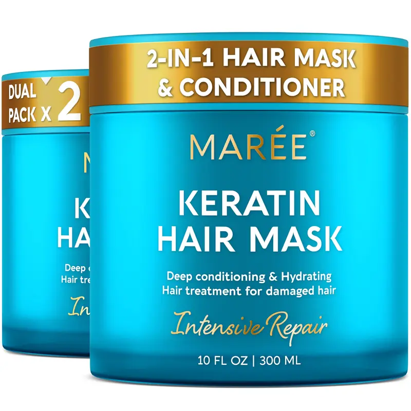 MAREE Masque Capillaire Profond – Pack de Deux, Soin Kératine Hydratant et Réparateur pour Cheveux Abîmés