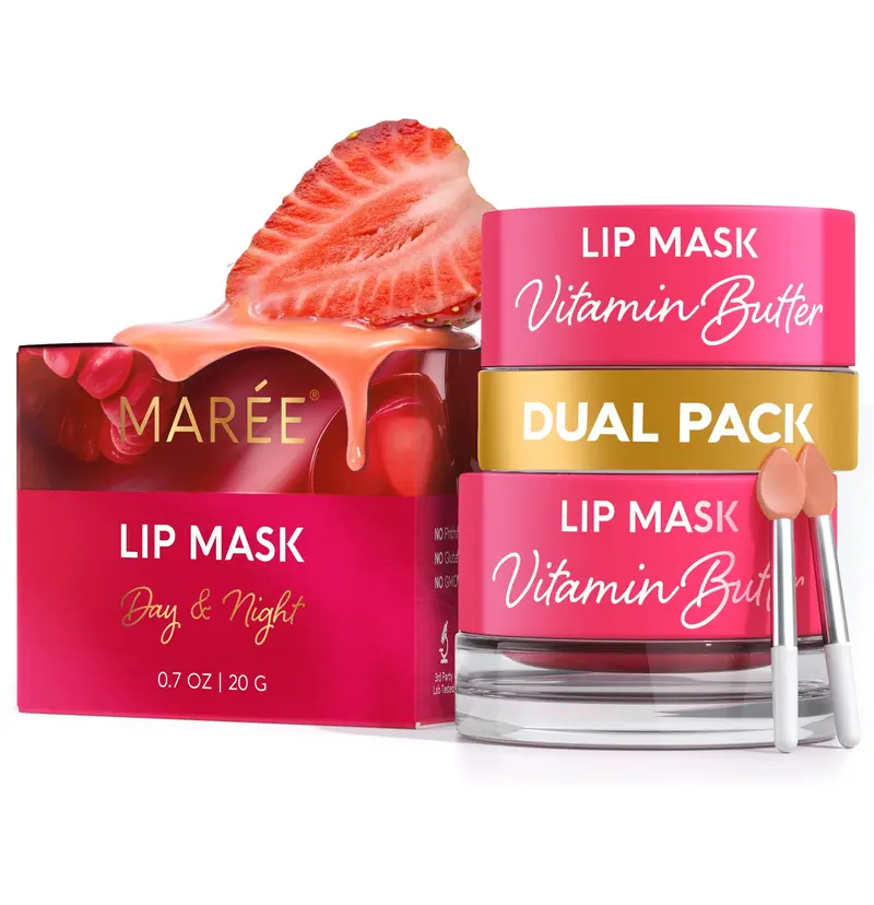 MAREE Masque Lèvres Nuit Lot de 2 – Hydratant Lèvres Très Sèches avec Acide Hyaluronique et Collagène