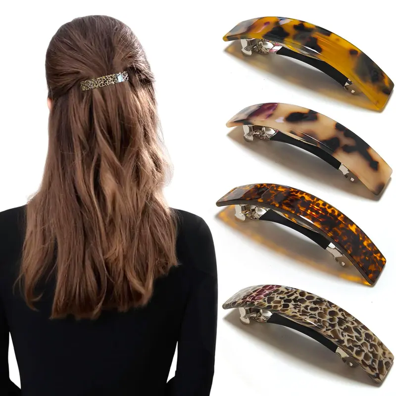 Markuii Grande Barrette Cheveux Sans Glissement Acétate Tortue Courbée – Lot de 4
