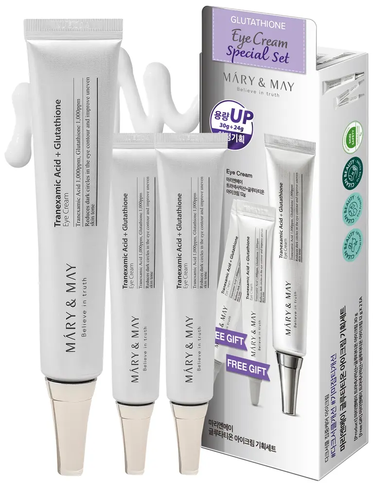 Mary&May Crème Yeux Glutathion – Ensemble 30ml + Mini 12ml | Antioxydant Puissant et Éclat du Teint