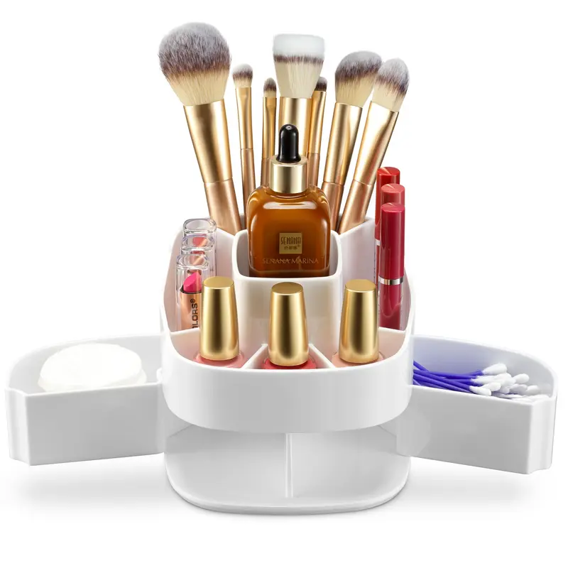 Masirs Petit Organisateur de Maquillage Rotatif — Compact et Spacieux (Carré, Blanc)