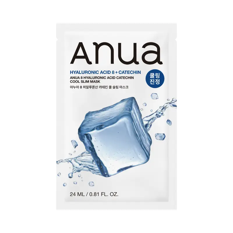 Masque en tissu Anua 8 à l'acide hyaluronique et à la catéchine, effet rafraîchissant et minceur, 24 ml x 10 unités