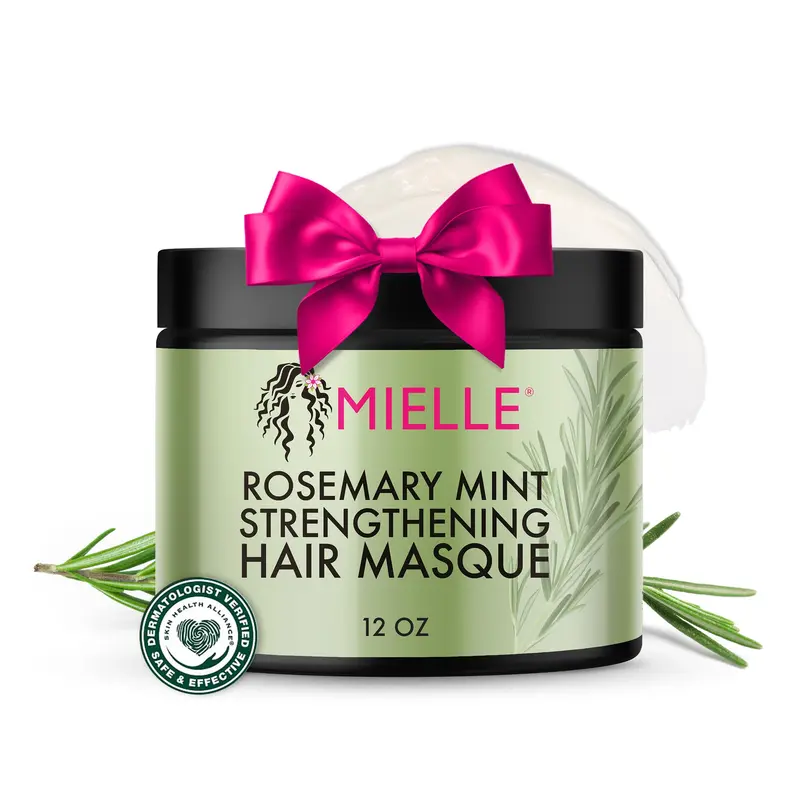 Masque fortifiant Mielle Organics romarin-menthe pour cheveux abîmés – Soin hydratant profond enrichi en biotine, miel et huile de coco (355 ml)