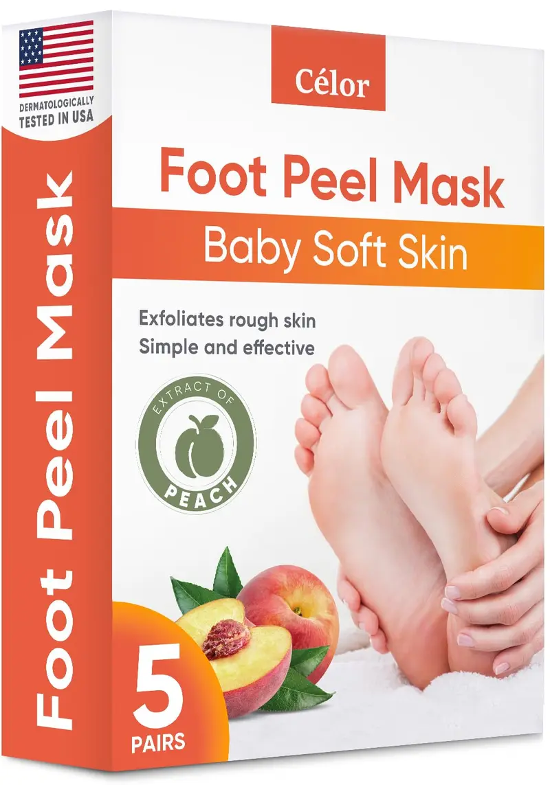 Masque peeling CÉLOR pour les pieds – Douceur et lissage, lot de 5 paires, parfum pêche