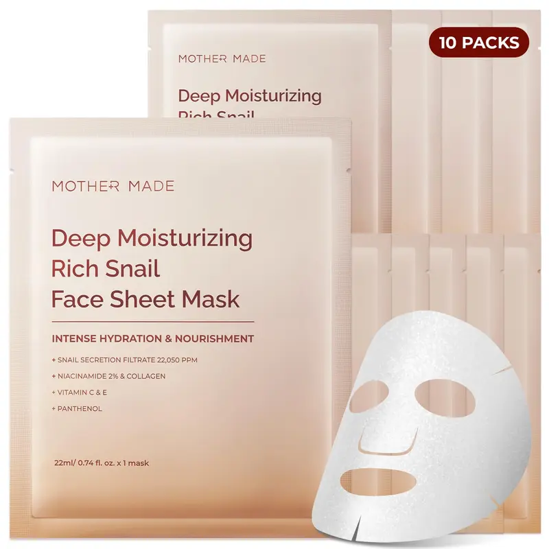 Masque Visage MOTHER MADE – Hydratation éclatante au mucin d’escargot, Niacinamide 2%, Collagène