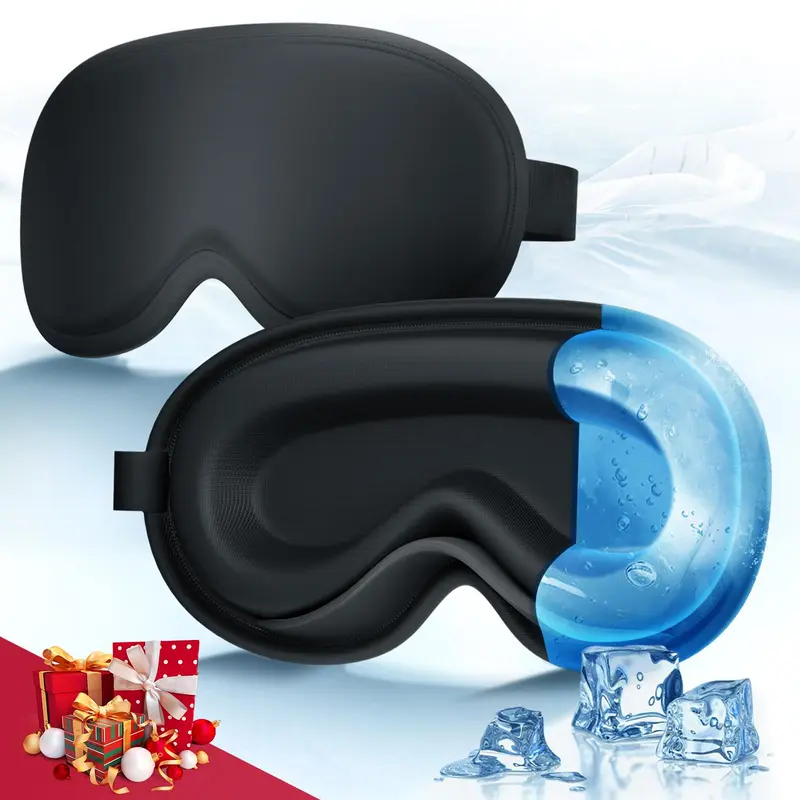 Masque Yeux Gel Froid 3D Luguiic – Réutilisable, Compresse Chaud/Froid pour Gonflements, Cernes et Fatigue (Noir, 1 Pack)
