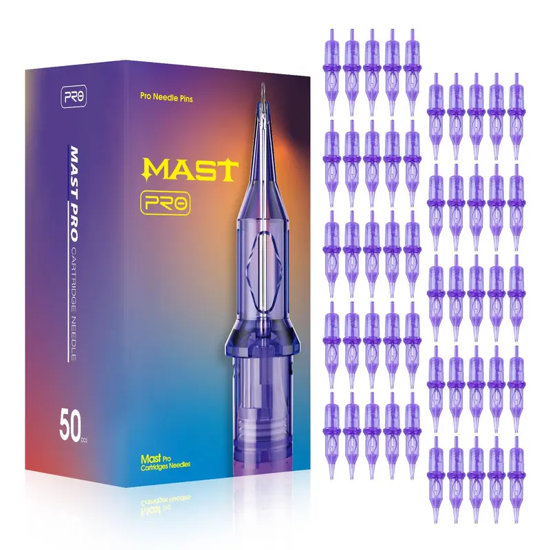 MAST TATTOO – Cartouches Aiguilles Tatouage 50 pièces, Tailles mixtes 1RL à 9RL, Membrane