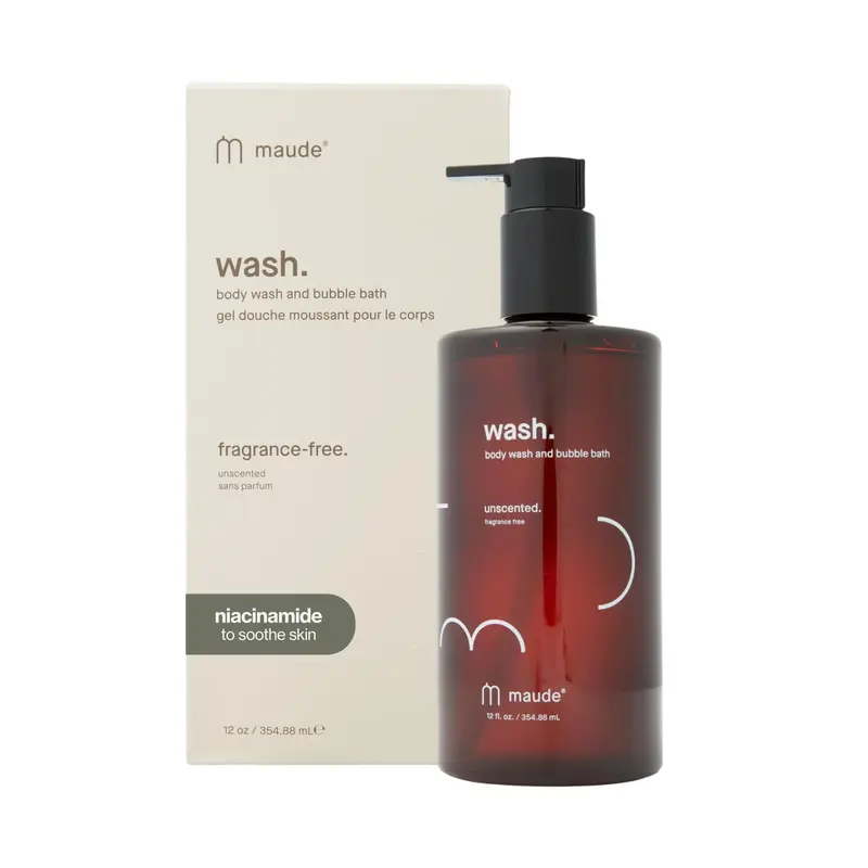 Maude Wash No.0 – Gel douche hydratant au pH équilibré sans parfum, Niacinamide et Aloe (355 ml)