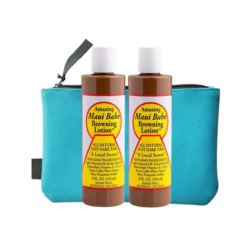 Maui Babe Browning Lotion – Lait bronzant extérieur 8 oz (pack de 2) + Trousse de maquillage | Nautical Crush Trading
