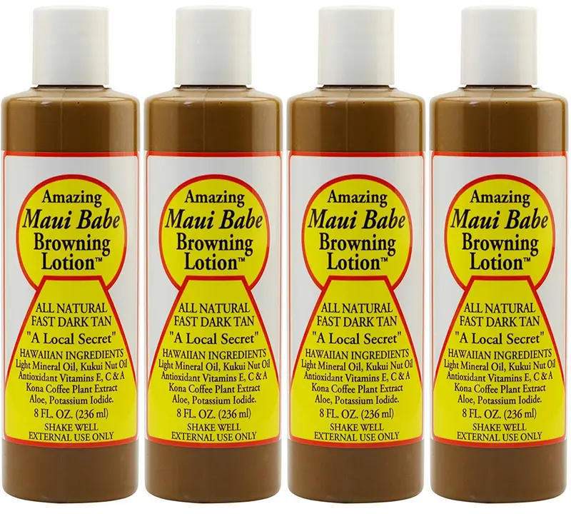 Maui Babe Lotion Bronzante – 8 onces (Lot de 4), Naturelle et Importée d’Hawaï