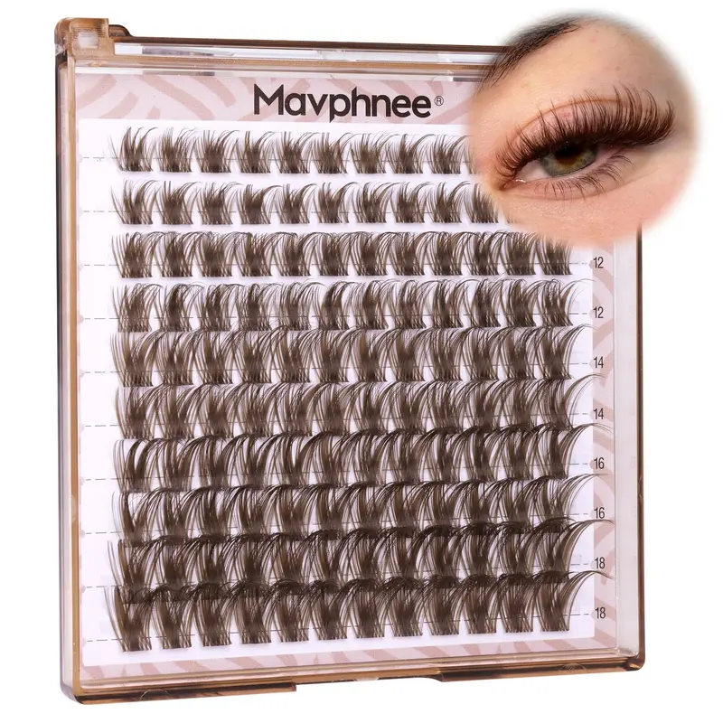 Mavphnee Brown Lash Clusters – Cils Bruns Fairy Style, Longueurs 10-18mm, 120 Pièces