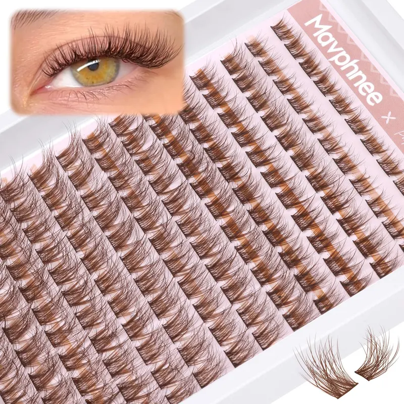 Mavphnee Clusters Cils Bruns Naturels Wispy – 154 pcs, C-Curl, Pour Quotidien