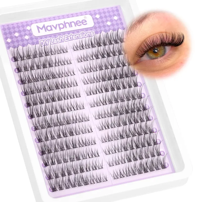 Mavphnee Clusters de Cils Naturels DIY – C-Curl, 216 Pièces, Regard en Œil de Chat (Gauche et Droit) pour Débutants