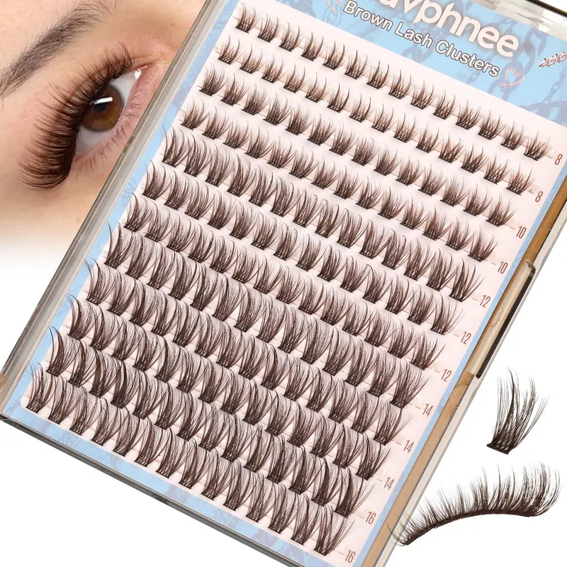 Mavphnee – Groupes Cils Bruns Naturels, 168 pièces, 8-16 mm, Regard oeil-chat Doux