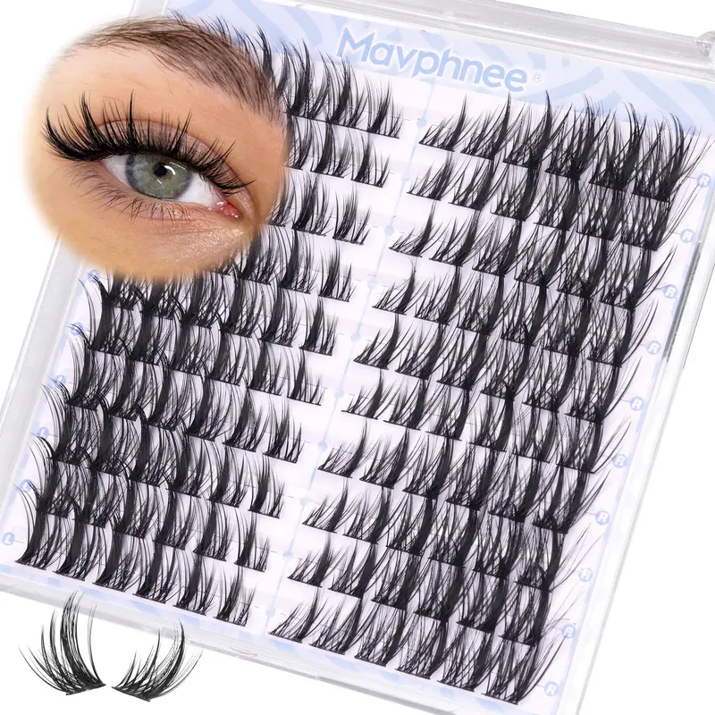 Mavphnee Manga Lash Clusters – 120 pièces, Oeil-de-chat, Curl CD, Extensions fines et aérées