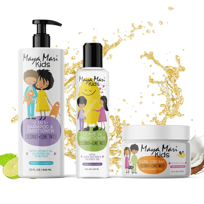 MAYA MARI Coffret Cheveux Bouclés Enfants – Shampoing 2-en-1, Crème Boucles, Leave-In