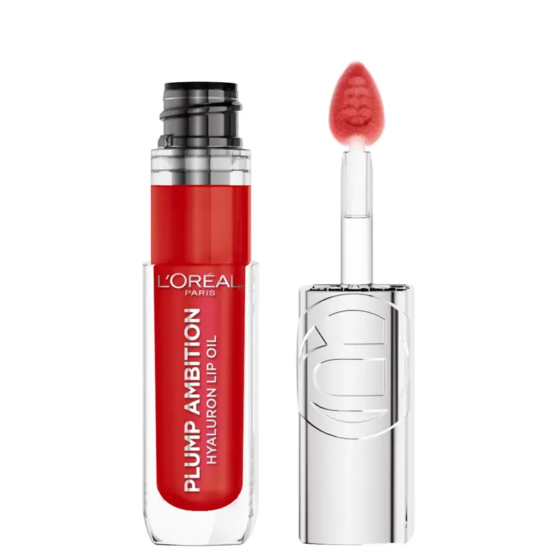 Maybelline Ambition Hyaluron Lip Oil – Huile à lèvres hydratante 24h, brillance miroir, teinte Rouge 380