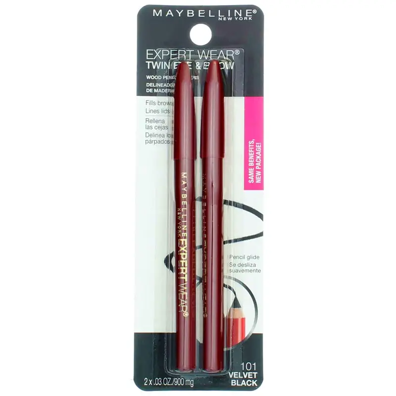 MAYBELLINE Expert Wear Double Crayon Sourcils et Yeux – Noir Velours 101 – Pack de 6