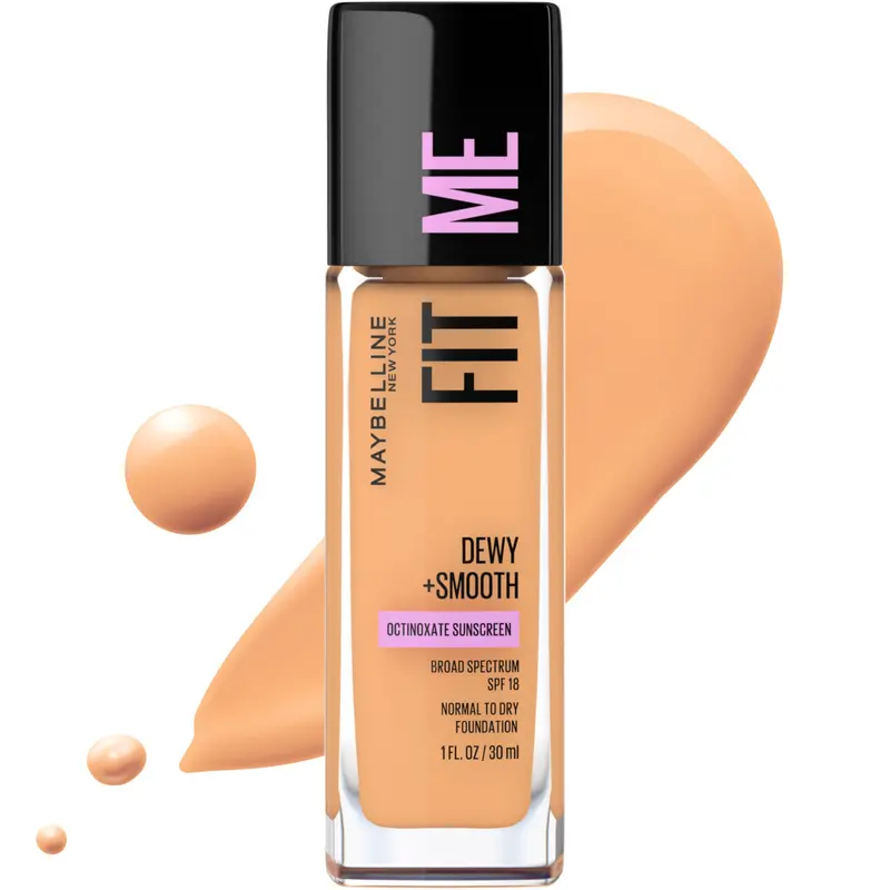MAYBELLINE Fit Me – Fond de Teint Hydratant et Lissant, Teinte Brun Clair, SPF 18