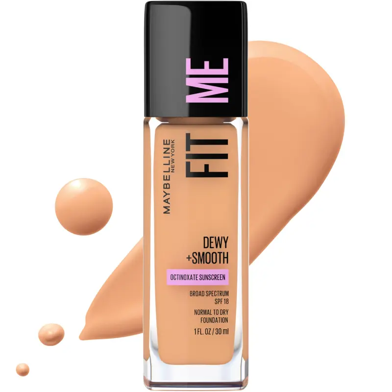 Maybelline Fit Me – Fond de Teint Hydratant et Lumineux, Teinte Beige Soleil, SPF 18