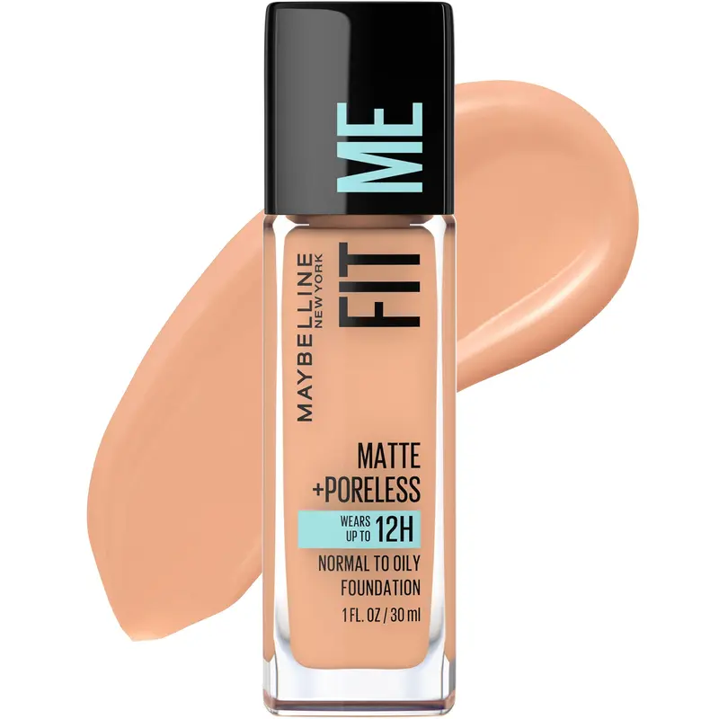 Maybelline Fit Me Matte + Poreless – Fond de Teint Liquide, Teinte miel clair, 1 flacon (Emballage variable)