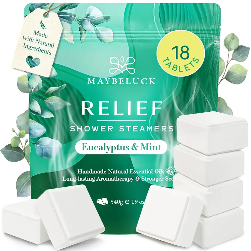 Maybeluck Bombes de Douche Eucalyptus Menthe – Lot de 18 | Spa à domicile et Cadeau Saint-Valentin