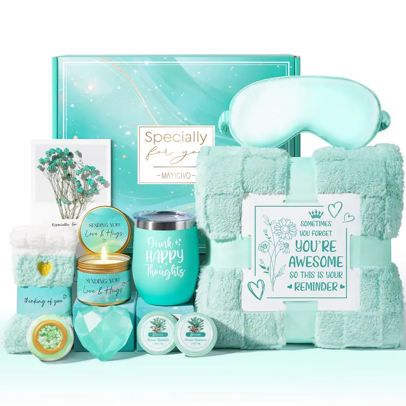 Mayicivo Coffret Spa Océan pour Femme – Idées Cadeaux Anniversaire & Bien-Être, Panier Luxueux avec Couverture