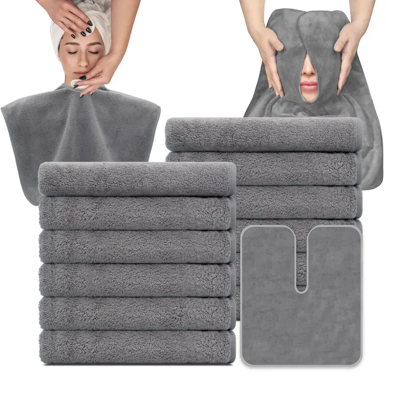 MAYOKEN® 12 Serviettes Visage en U – Microfibre Ultra-Douce et Absorbante (Gris)