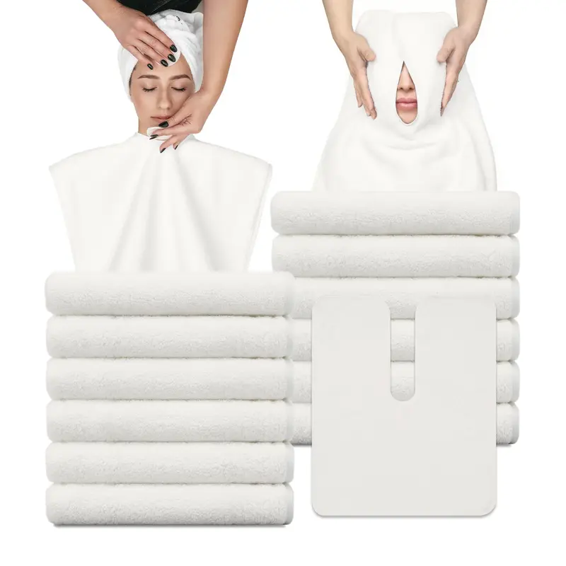 Mayoken 12PCS Serviettes Visage U-Forme en Microfibre – Spa & Esthétique (Blanc Chaud Naturel)