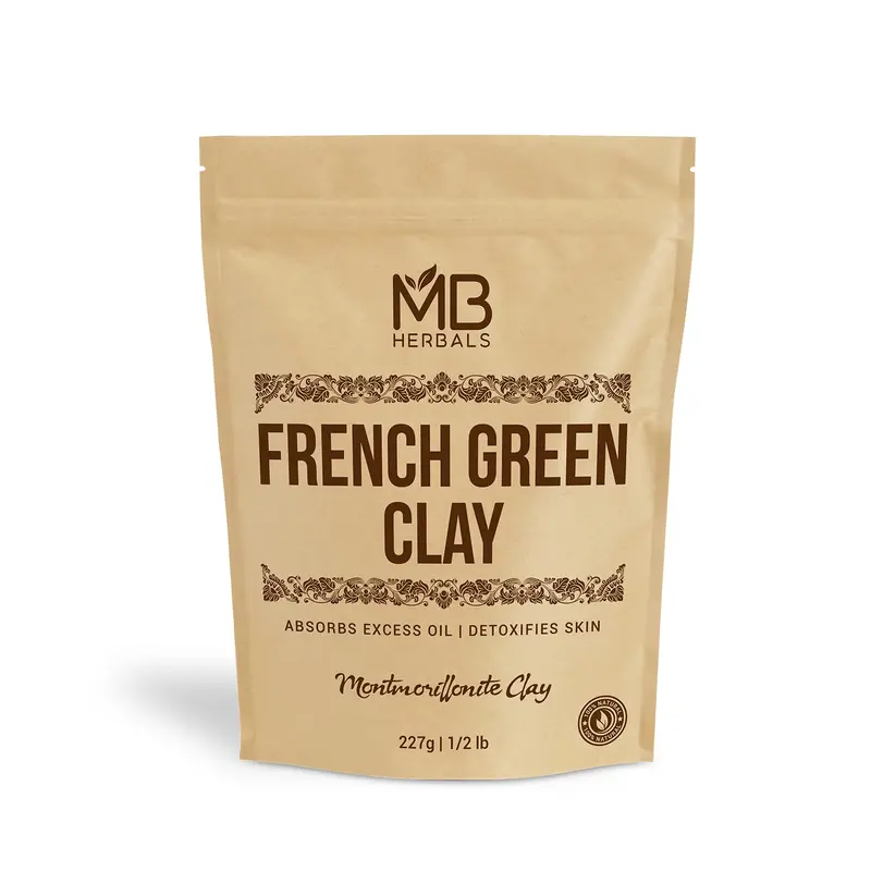 MB Herbals Argile Verte Française 227 g | Montmorillonite Pure | Absorbe l’excès de sébum | Pour peaux grasses | Sans conservateurs chimiques