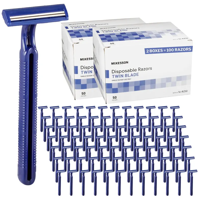 McKesson Rasoir Jetable – 100 Pièces, Lames Jumelées, Acier Inox Bleu | Cliniques, Voyage, Salon