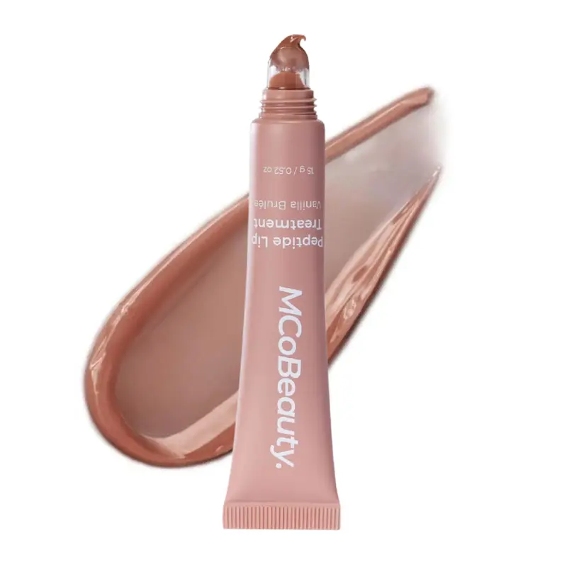 MCoBeauty - Soin Lèvres au Peptide Vanilla Brulee, Nude Beige - Baume gloss hydratant et repulpant avec beurre de karité - Cruelty Free