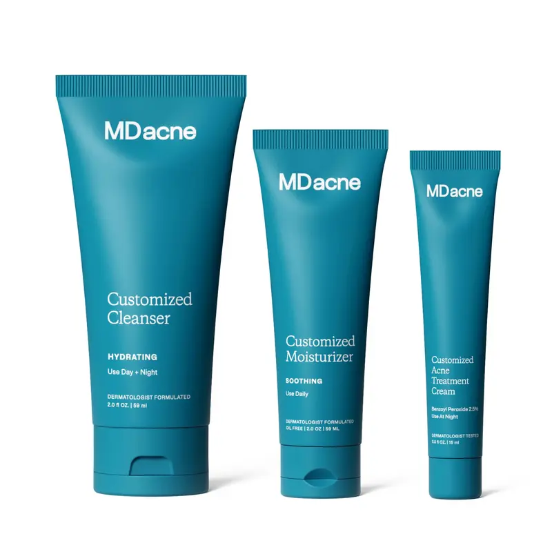 MDacne Kit Anti-Acné en 3 Étapes – Crème Benzoyle Peroxide 2,5%, Nettoyant à l’Acide Salicylique, Hydratant Niacinamide