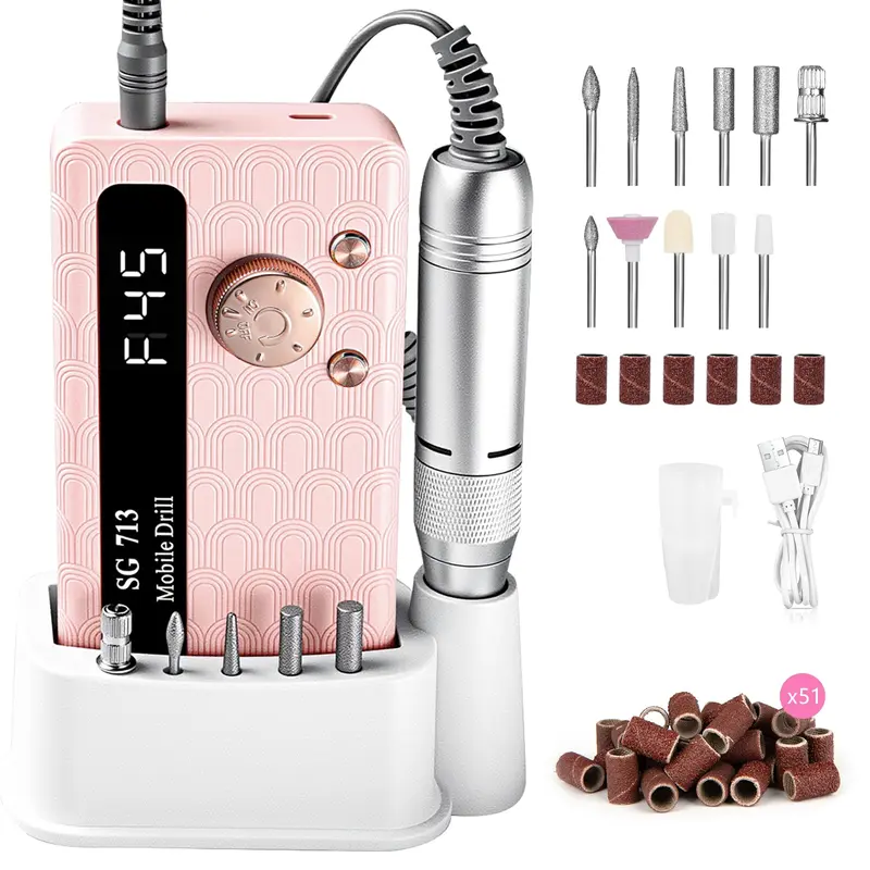 MDK Foreuse Ongles Electrique 45000 RPM - Kit Portable (11 Embouts, Base, Ecran LED)