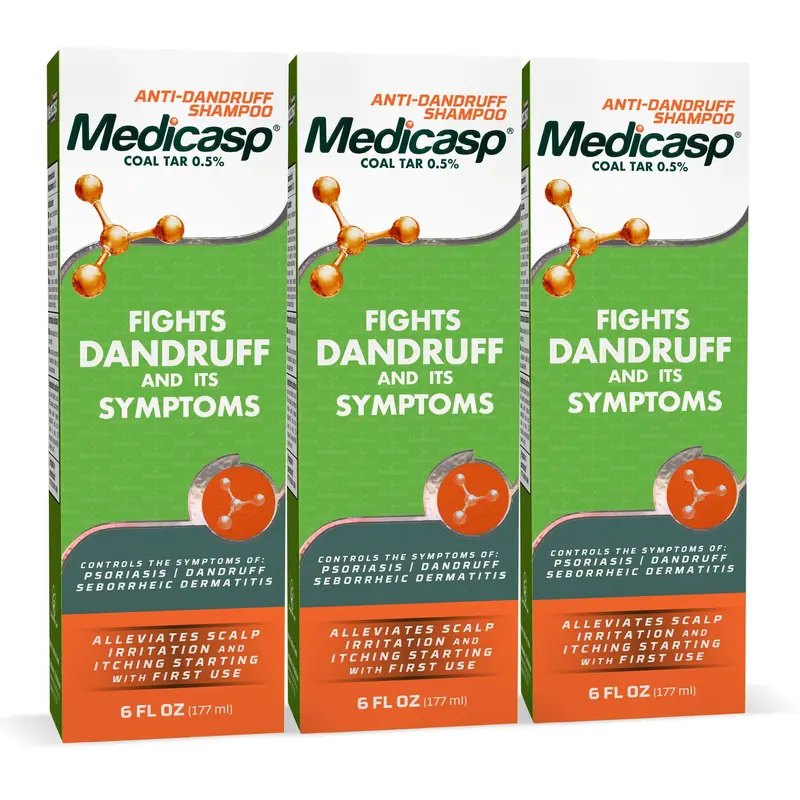 Medicasp Shampoing anti-pelliculaire au goudron de houille 0,5 % – Soulage dès le premier lavage – Pack 3 × 177 ml