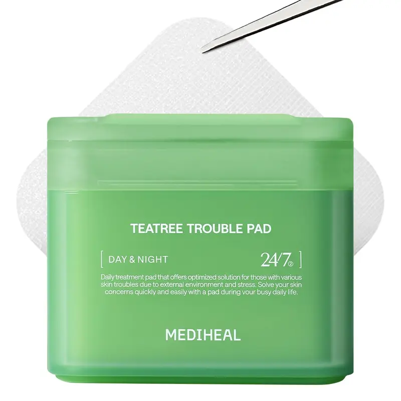 Mediheal Disques coton carrés à l'arbre à thé et Lactobacillus – Soin apaisant pour peaux sensibles – Vegan – 100 disques