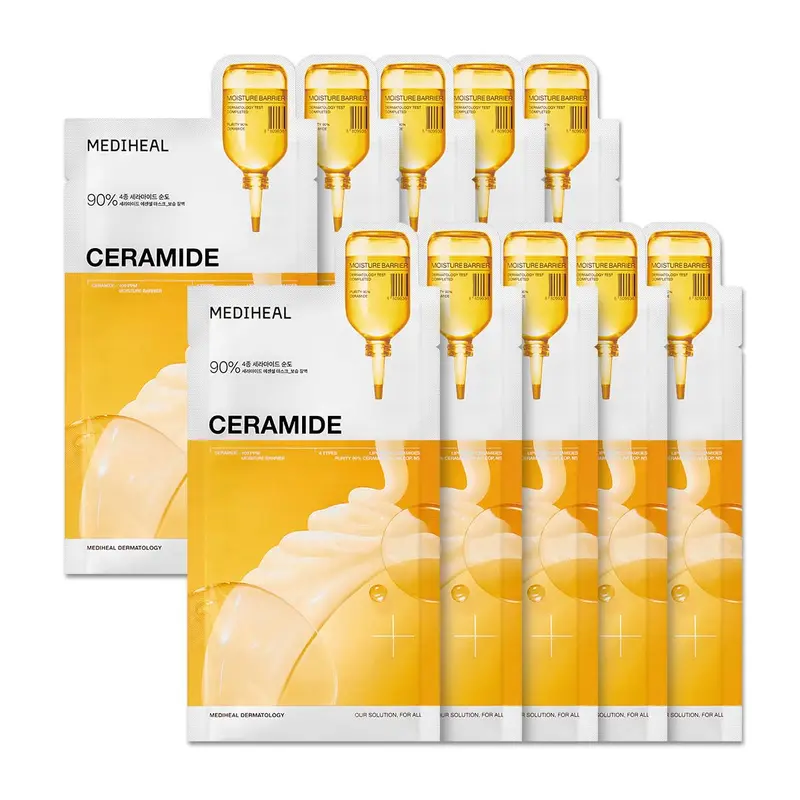 Mediheal Masque Feuille Ceramide Essentiel – Barrière Hydratante, 10 pièces, 90% Céramide + Liposome 4x, Formule vegan