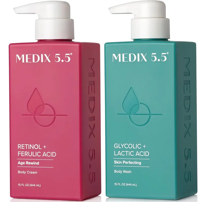 Medix 5.5 Coffret 2 pièces – Gel moussant exfoliant visage et corps AHA glycolique + Crème hydratante au rétinol