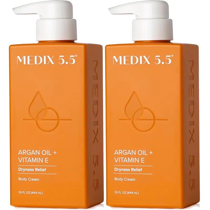 Medix 5.5 Crème Argan + Vitamine E – Hydratation anti‑âge pour le corps, texture légère, lot de 2