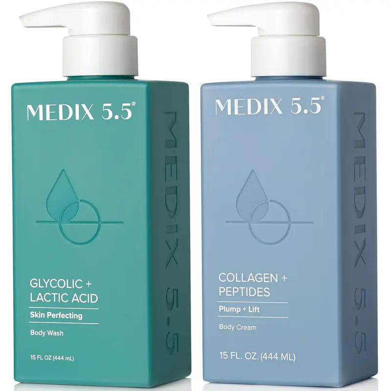 Medix 5.5 Ensemble Nettoyant Exfoliant AHA Glycolique (Visage & Corps) + Crème Collagène — 2 Pièces