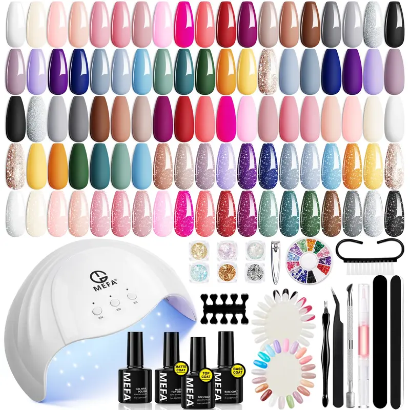 MEFA Kit Vernis Gel avec Lampe UV 72W – 32 Teintes Neutres, Base et Top Coat pour Manucure à Domicile